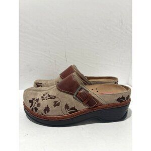 Klogs Austin Taupe Suede Floral Forest Walking Womens Anti Slip Mules Sz 9.5 w